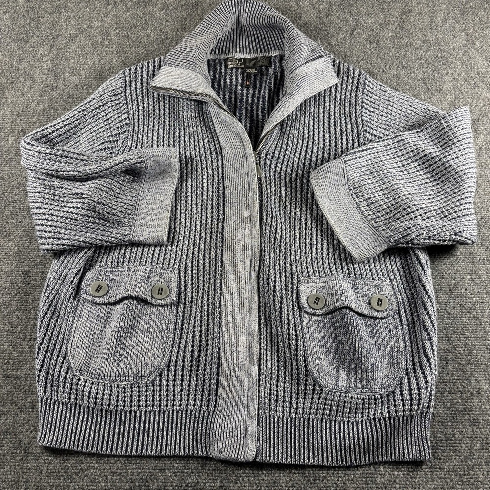 FDJ French Dressing Bomber Sweater Womens Medium Blue Ribbed Cashmere Blend Zip
